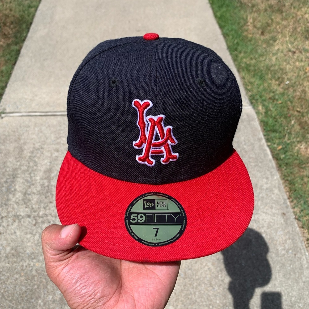 Los Angeles Angels Hat New Era 100% Wool Navy Blue Retro Size 7